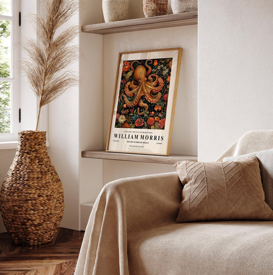 William Morris Octopus Art Print: Dark Cottagecore Botanical Decor