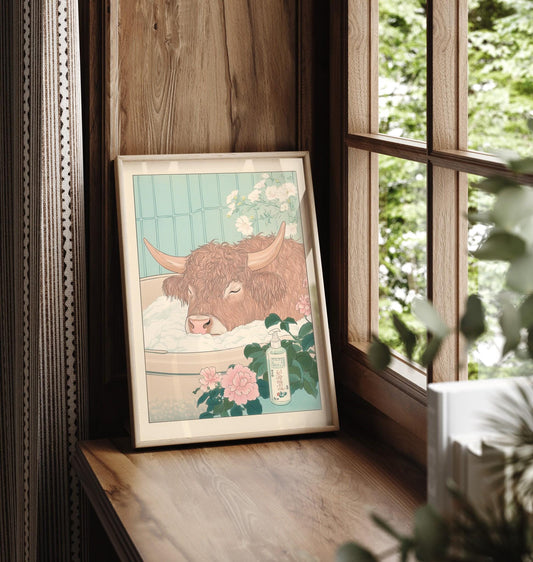 Highland Cow Print: Ukiyo-e Japanese Bathroom Art