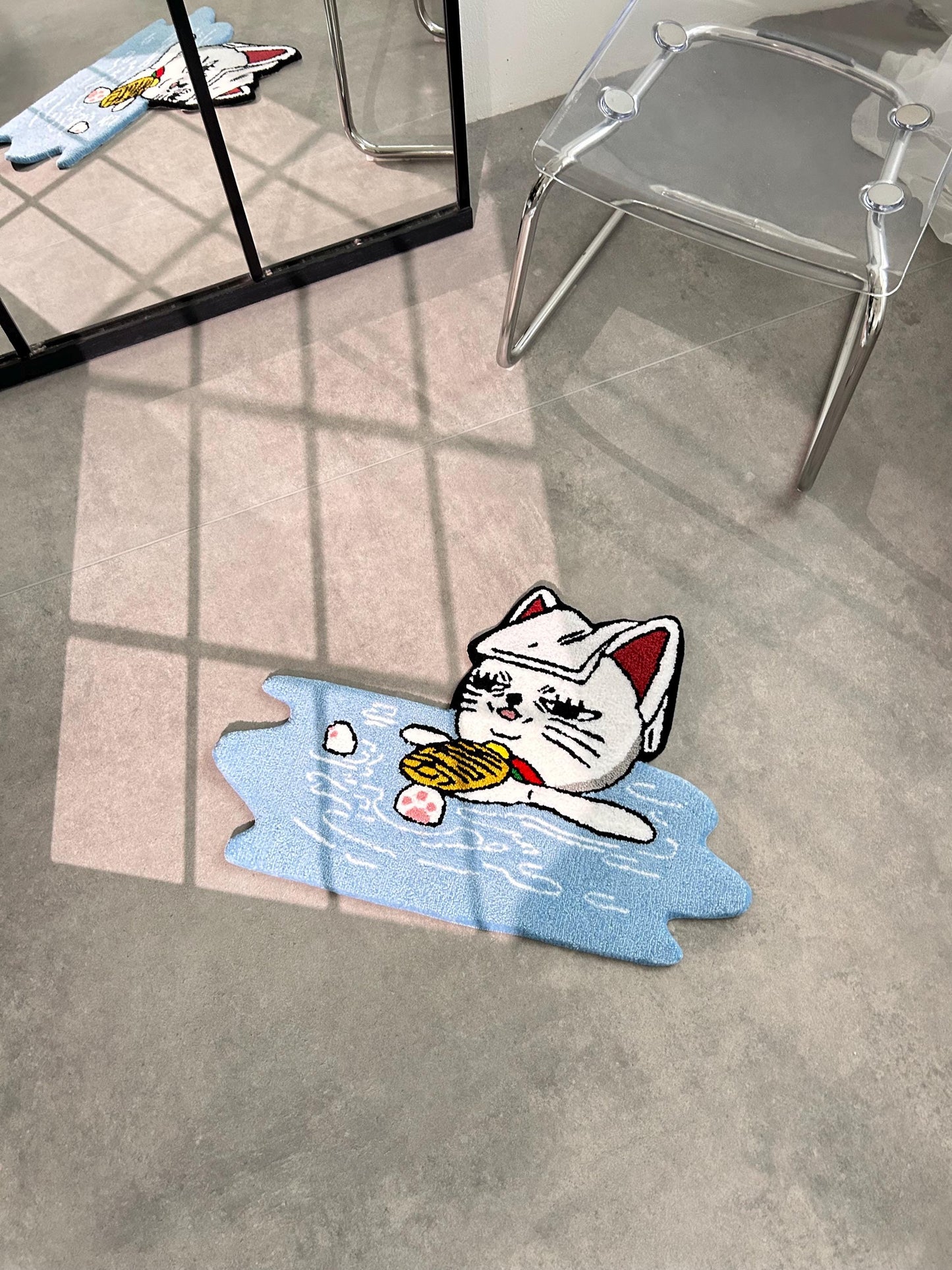 Handmade Anime Cat Rug, Custom carpet, Cozy Home Decor