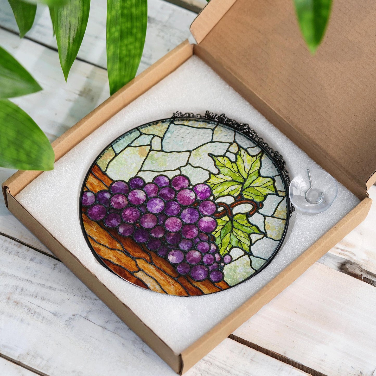 Stained Glass Grapes Sun Catcher Hanging Decor Perfect Gift for Wine Lovers