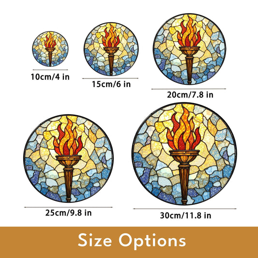Stained Glass Flame Suncatcher Torch Decor Gift for Home or Office