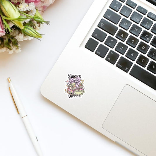 Books and Coffee Bow Book Stack Vinyl Sticker | Kindle Stickers | Bookish Stickers | Water Bottle Stickers | Laptop Stickers