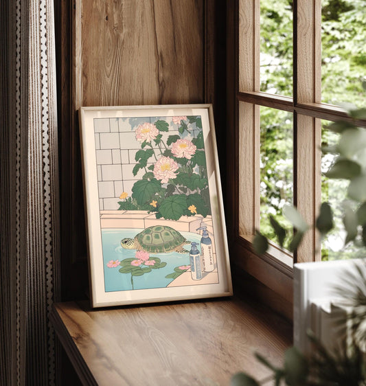 Sea Turtle Bathroom Print: Ukiyo-e Japanese Art Poster
