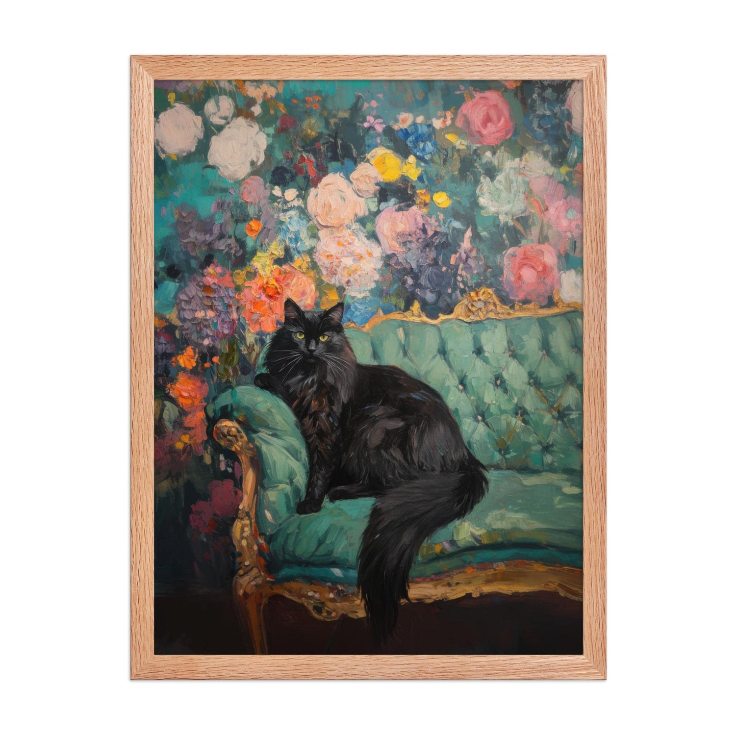 Black Cat Floral Art Print: Quirky Retro Home Decor