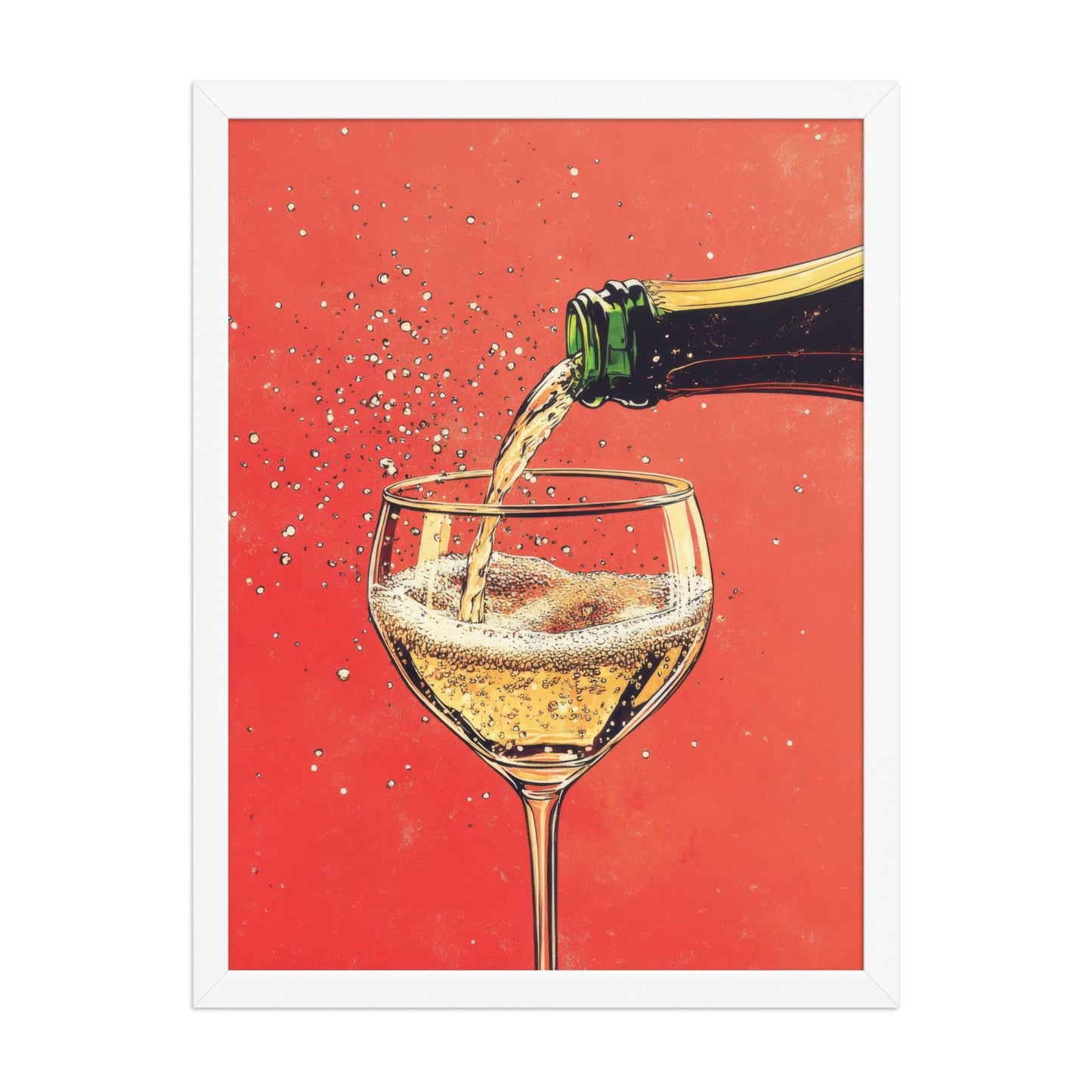 Champagne Coupe Glass Print: Gold Rim, Red Orange Bar Cart Art