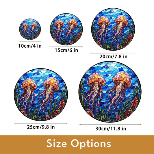 Stained Glass Jellyfish Sun Catcher Handmade Window Decor Gift for Ocean Lovers