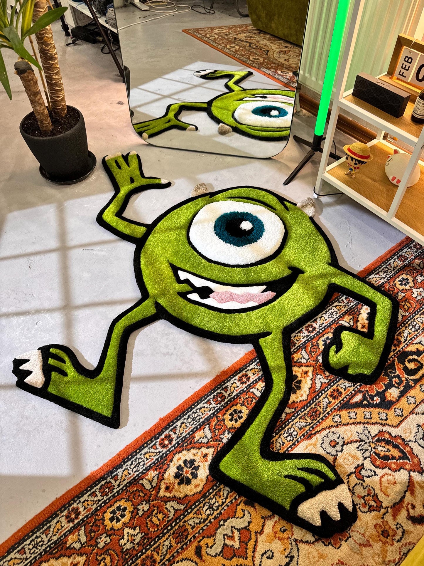 Monster Cartoon Character, Green Rug, 3D Cartoon Fluffy Rug, Moss 3D rug