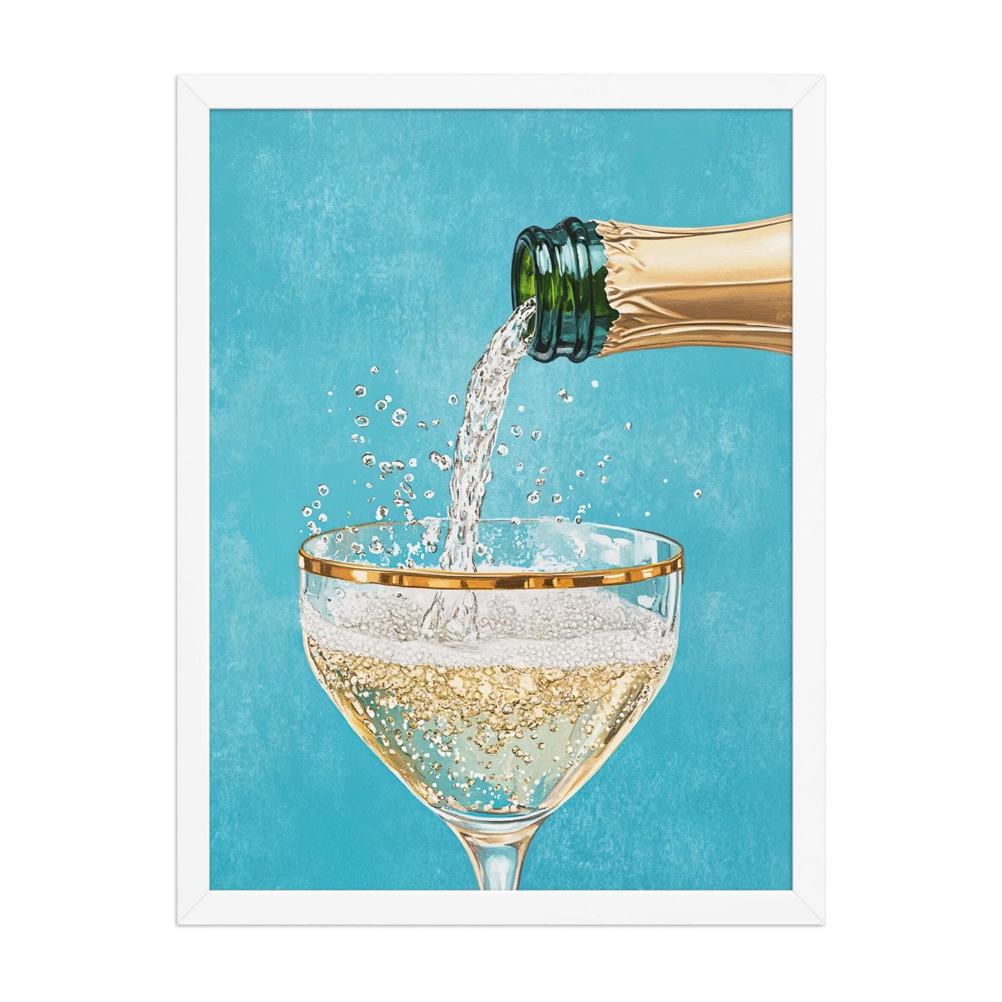 Teal Champagne Coupe Glass Print: Gold Rimmed Bar Cart Art