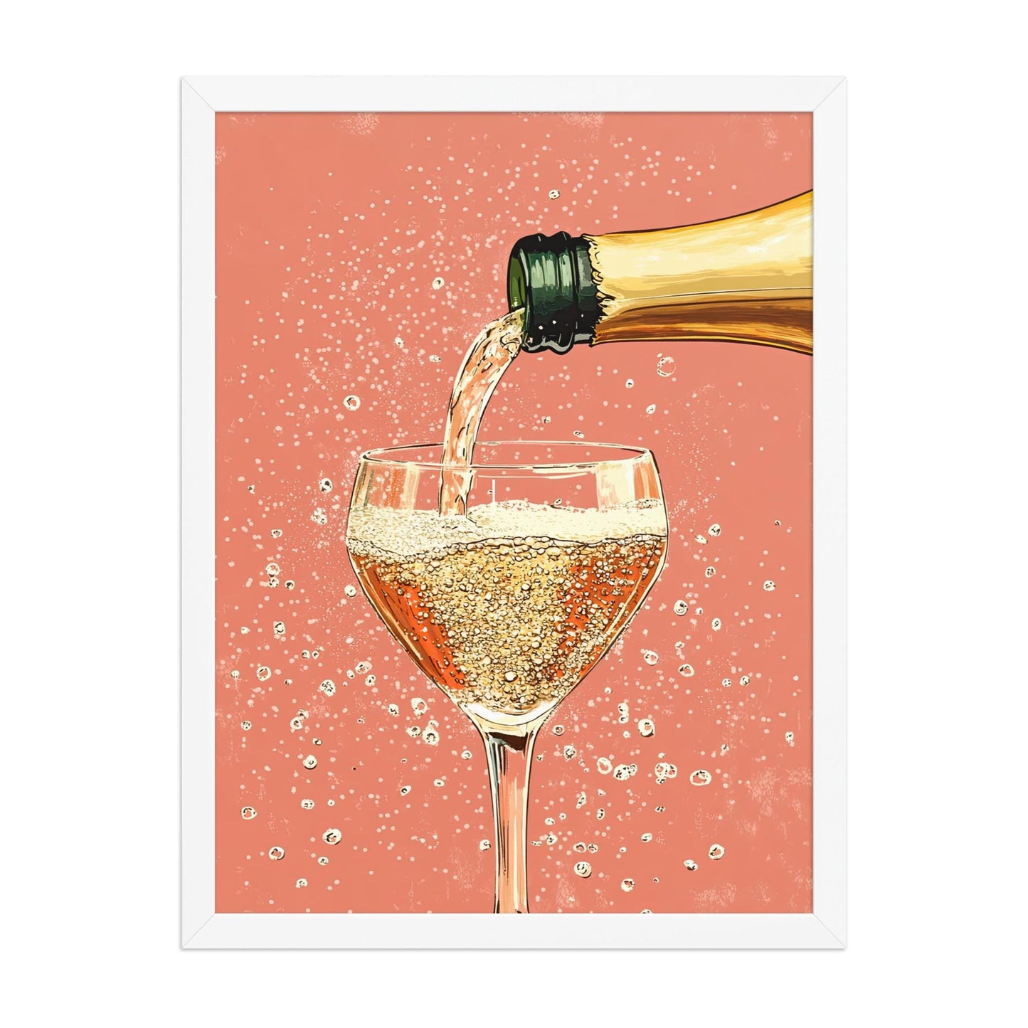 Champagne Coupe Glass Print: Peach Pop Art, Bar Cart Decor