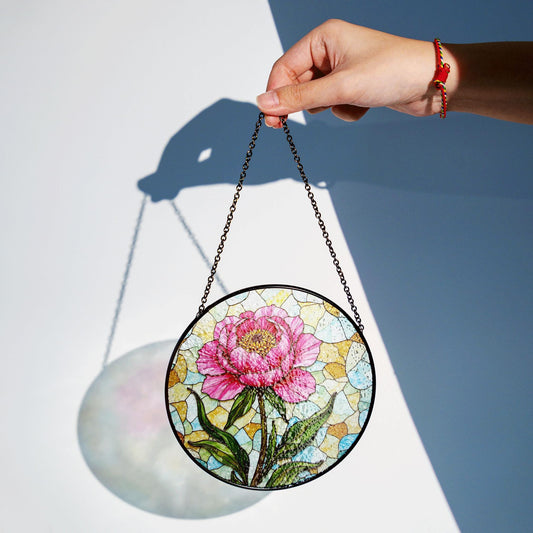 Stained Glass Peony Flower Suncatcher Sun Catcher for Home Decor Gift for Mom or Flower Lovers