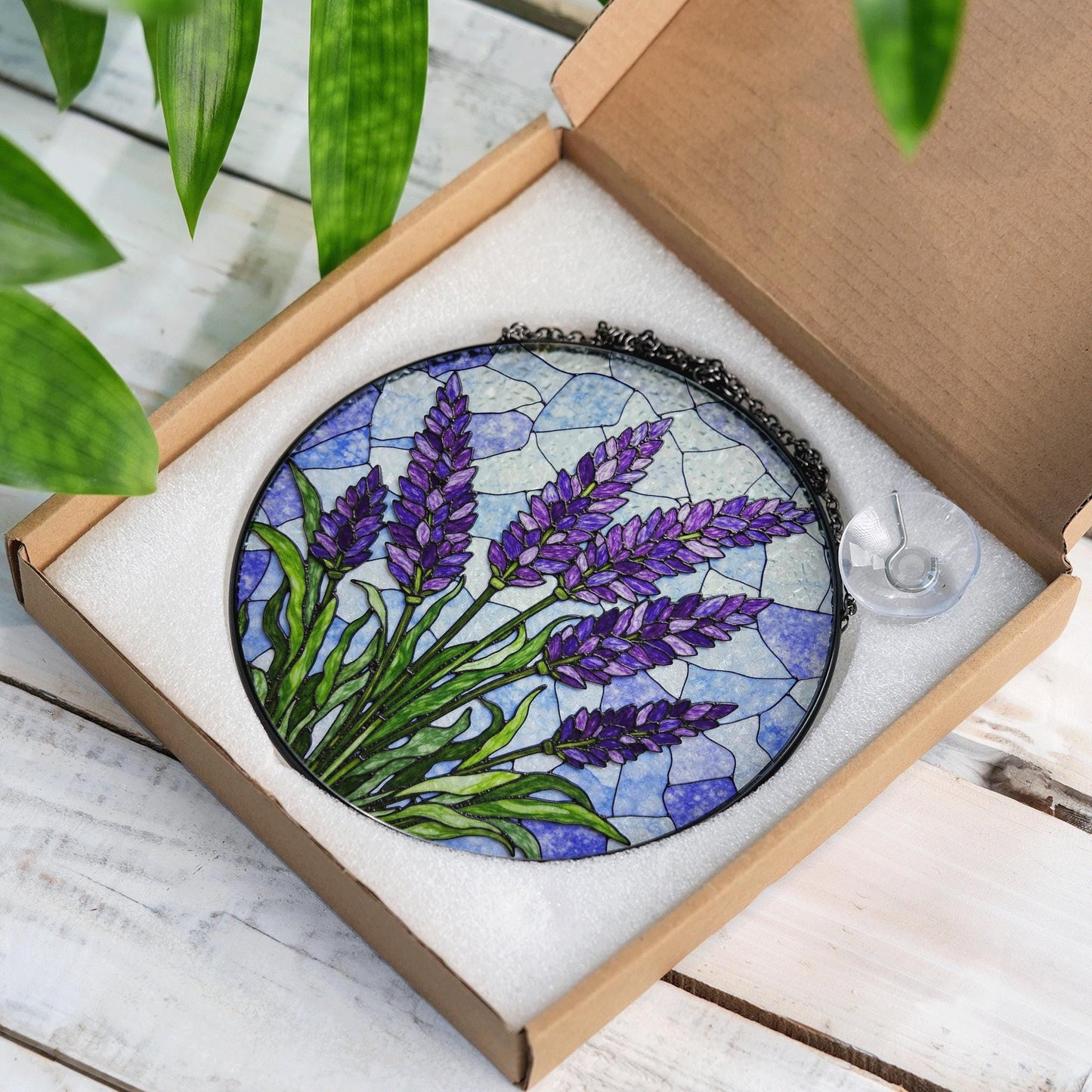 Lavender Stained Glass Suncatcher Purple Floral Window Decoration Gift for Her