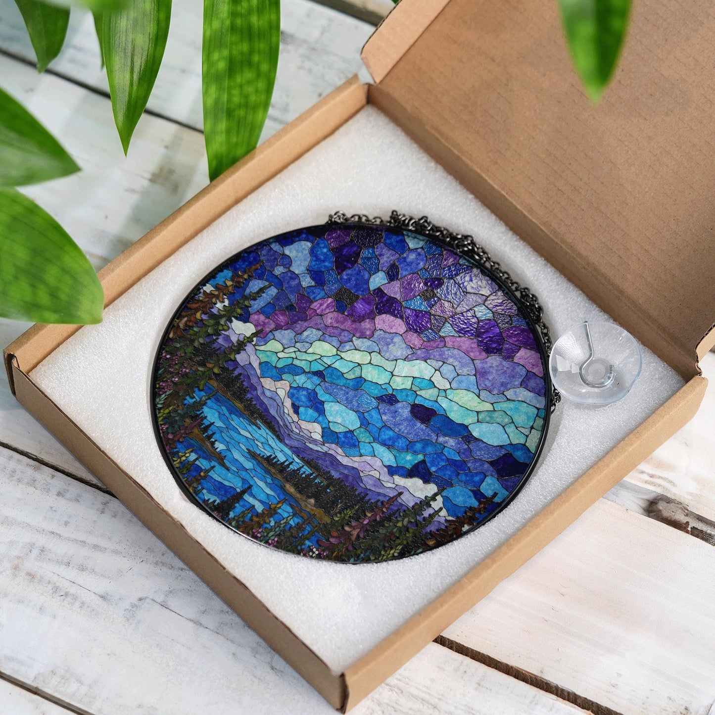Stained Glass Landscape Suncatcher Nature Scenic Window Decoration Gift for Nature Lovers