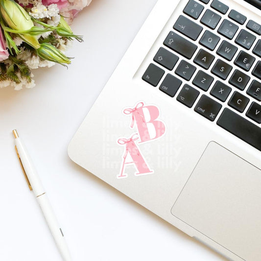 Custom Monogram Initial Letter Coquette Pink Bow Vinyl Sticker | Girly Sticker | Kindle Stickers | Cute Stickers | Water Bottle Sticker |