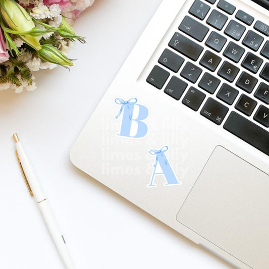 Custom Monogram Initial Letter Coquette Blue Bow Vinyl Sticker | Girly Sticker | Kindle Stickers | Cute Stickers | Water Bottle Sticker |