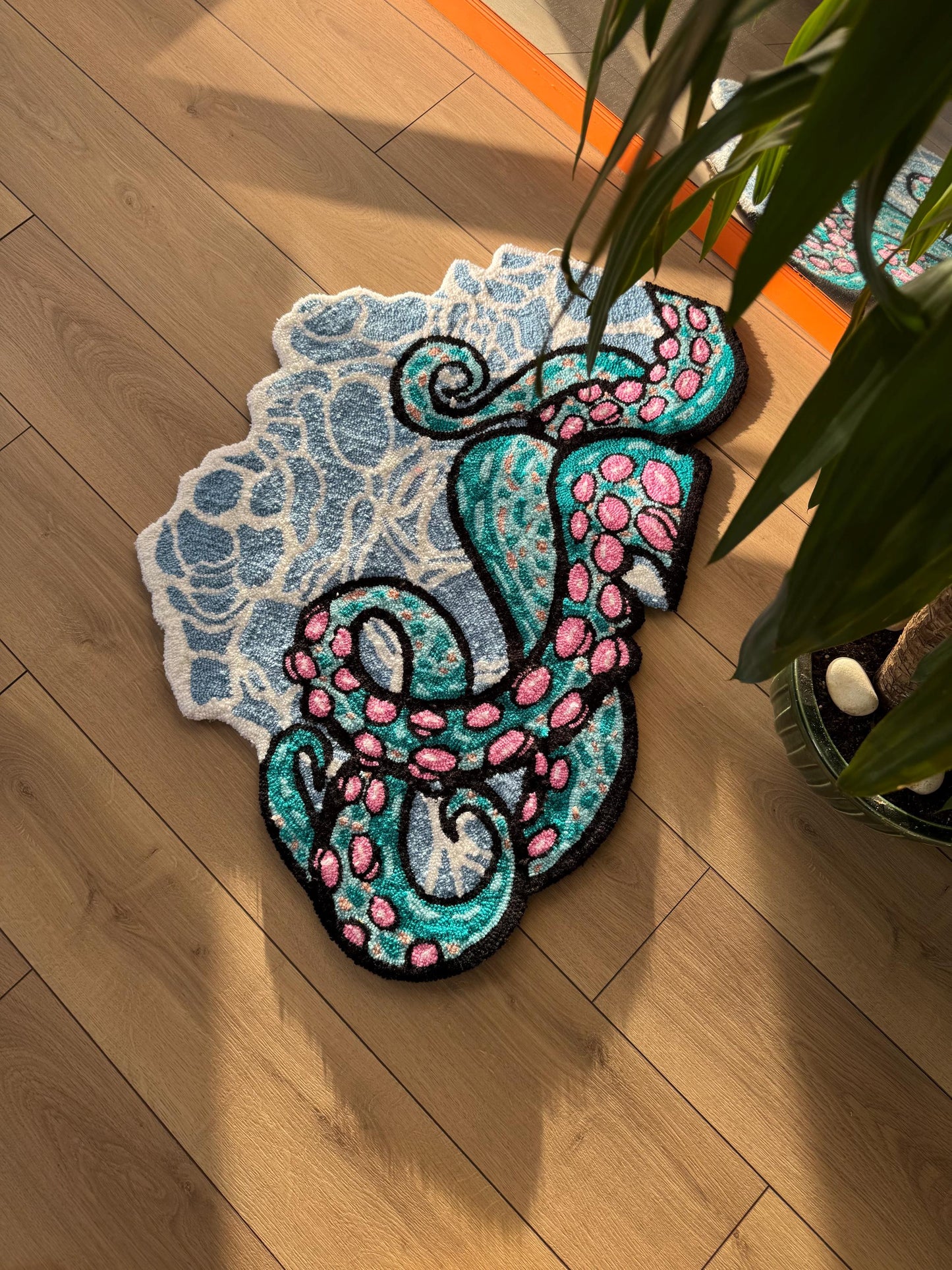 Handmade Octopus Rug - Colorful Tufted Wall Hanging - Vibrant Nautical Decor