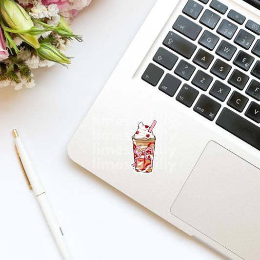 Coquette Iced Coffee Blended Coffee Bows Sticker | Valentine’s Day Sticker | Valentine Sticker | Kindle Stickers | Vinyl Sticker | Laptop |