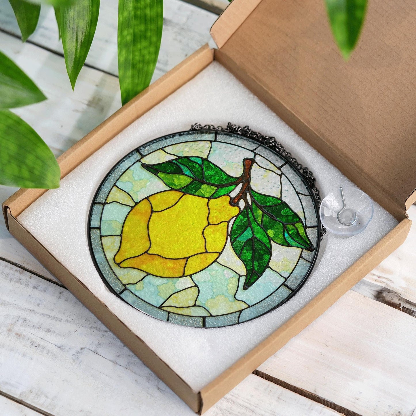 Lemon Stained Glass Suncatcher Window Hanging Gift for Mom Friend Birthday