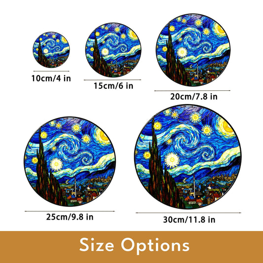 Starry Night Stained Glass Suncatcher Art for Home Window Gift for Art Lovers and Van Gogh Fans