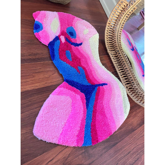 Woman Body Tufted Rug | Pink Abstract Female Tufted Rug | Handmade Aesthetic Decor Tufting Rug