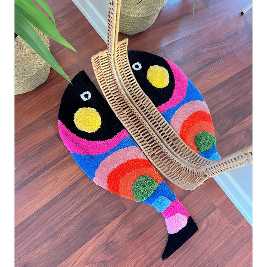 Handmade Colorful Fish Rug: 3D Tufted Acrylic Yarn