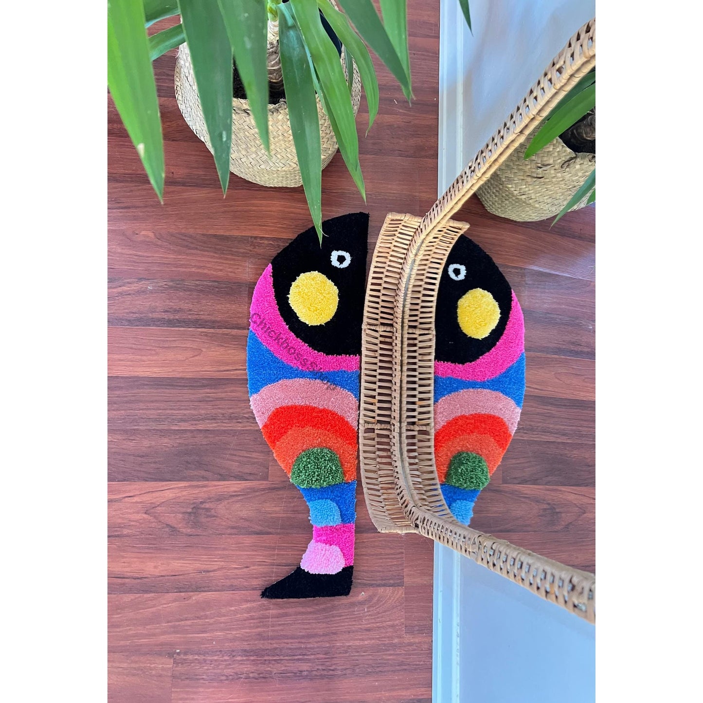 Handmade Colorful Fish Rug: 3D Tufted Acrylic Yarn