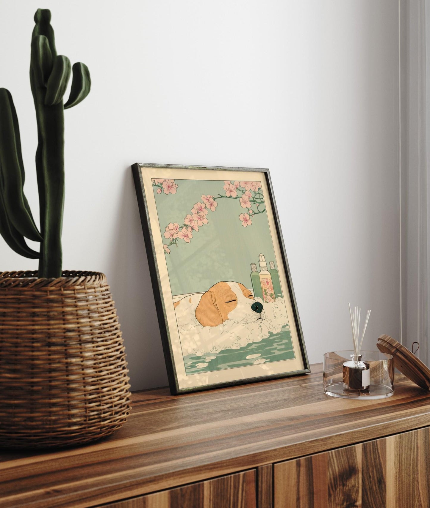 Beagle Bathroom Art Print: Ukiyo-e Japanese Style Wall Art