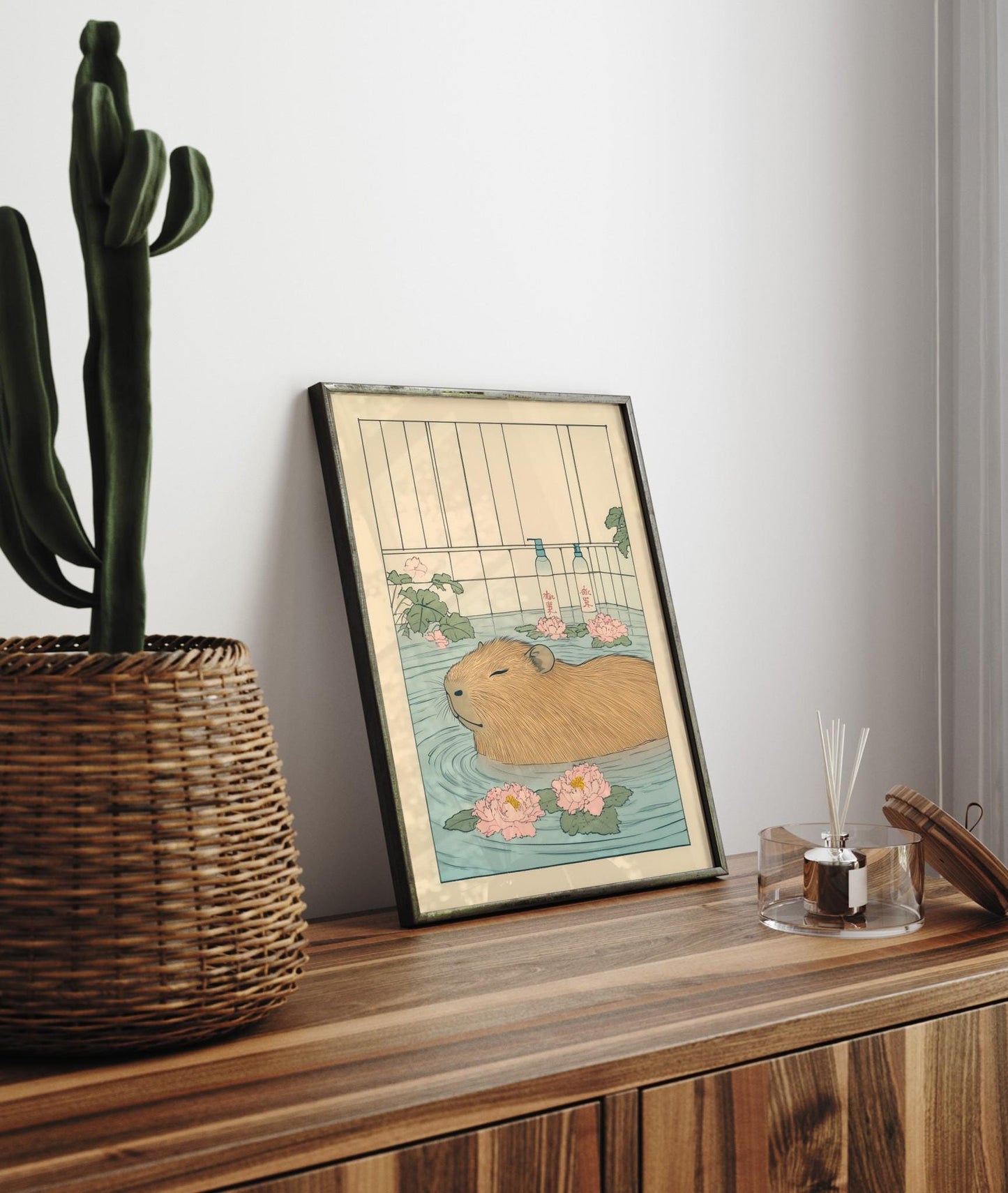 Capybara Bath Print: Japanese Ukiyo-e Animal Art