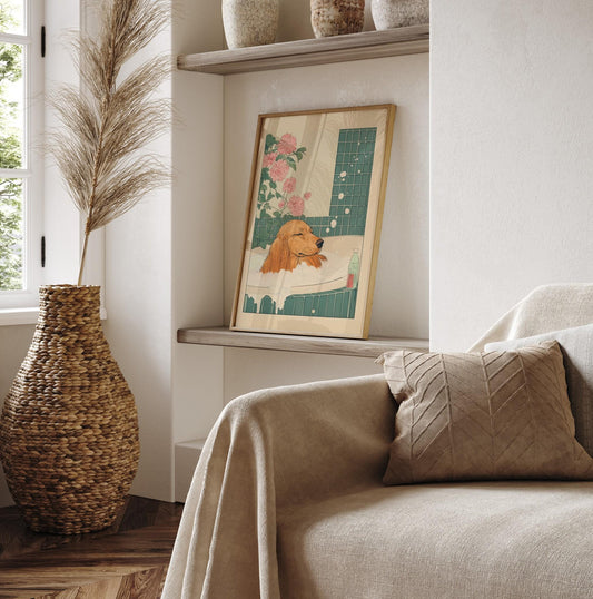 Dachshund Wall Art: Japanese Style Bathroom Print