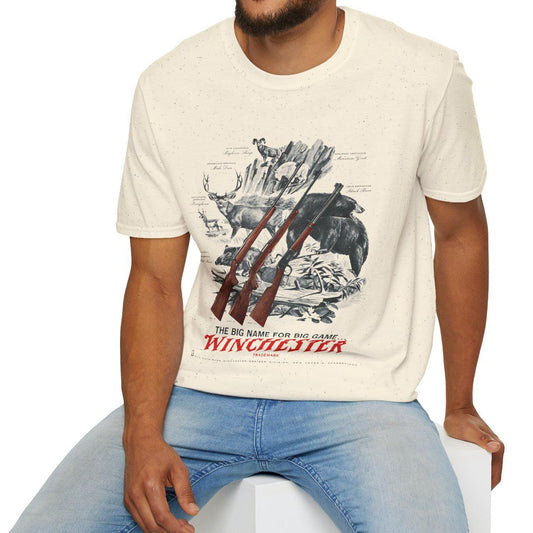 Vintage Deer Hunter Rifle Unisex Softstyle T-Shirt, Retro Hunting Tee, Old School Hunter Gift, Winchester Outdoors Shirt