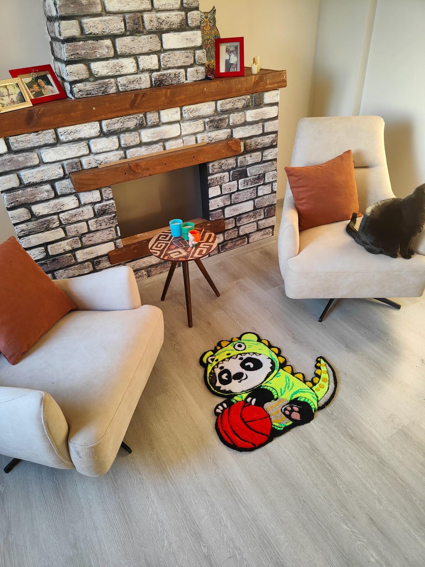 Dino Panda Rug: Handmade Tufted Acrylic Kids Room Decor