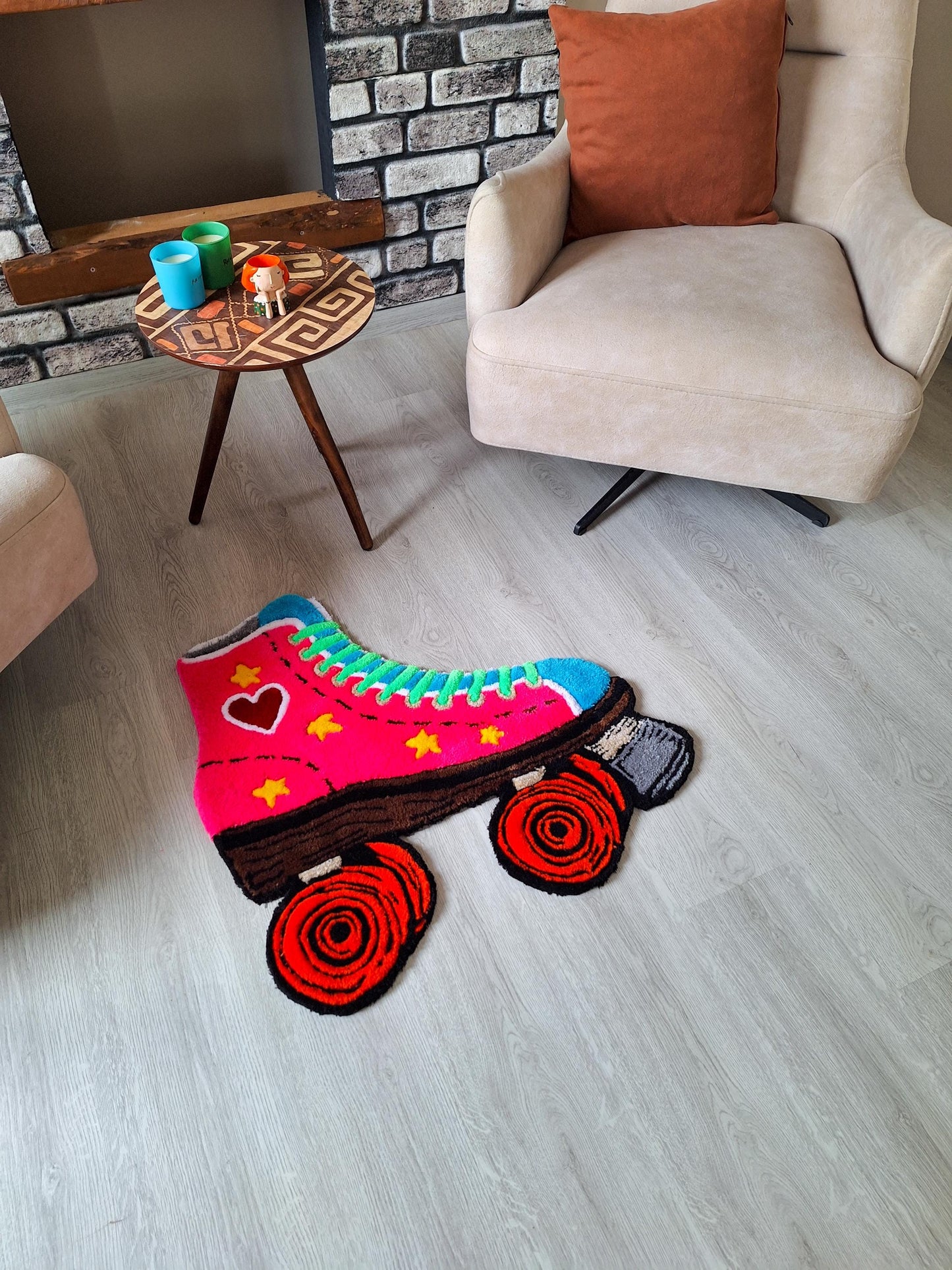 Retro Roller Skate Tufted Rug: Handmade Acrylic, 24-Inch