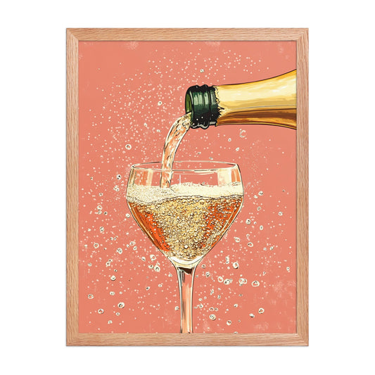 Champagne Coupe Glass Print: Peach Pop Art, Bar Cart Decor