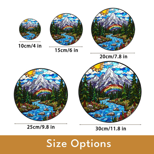 Mountain River Stained Glass Suncatcher Nature Decor Gift for Mom Dad Friends