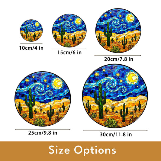 Desert Night Sky Suncatcher Stained Glass Cactus Decor Gift for Nature Lovers