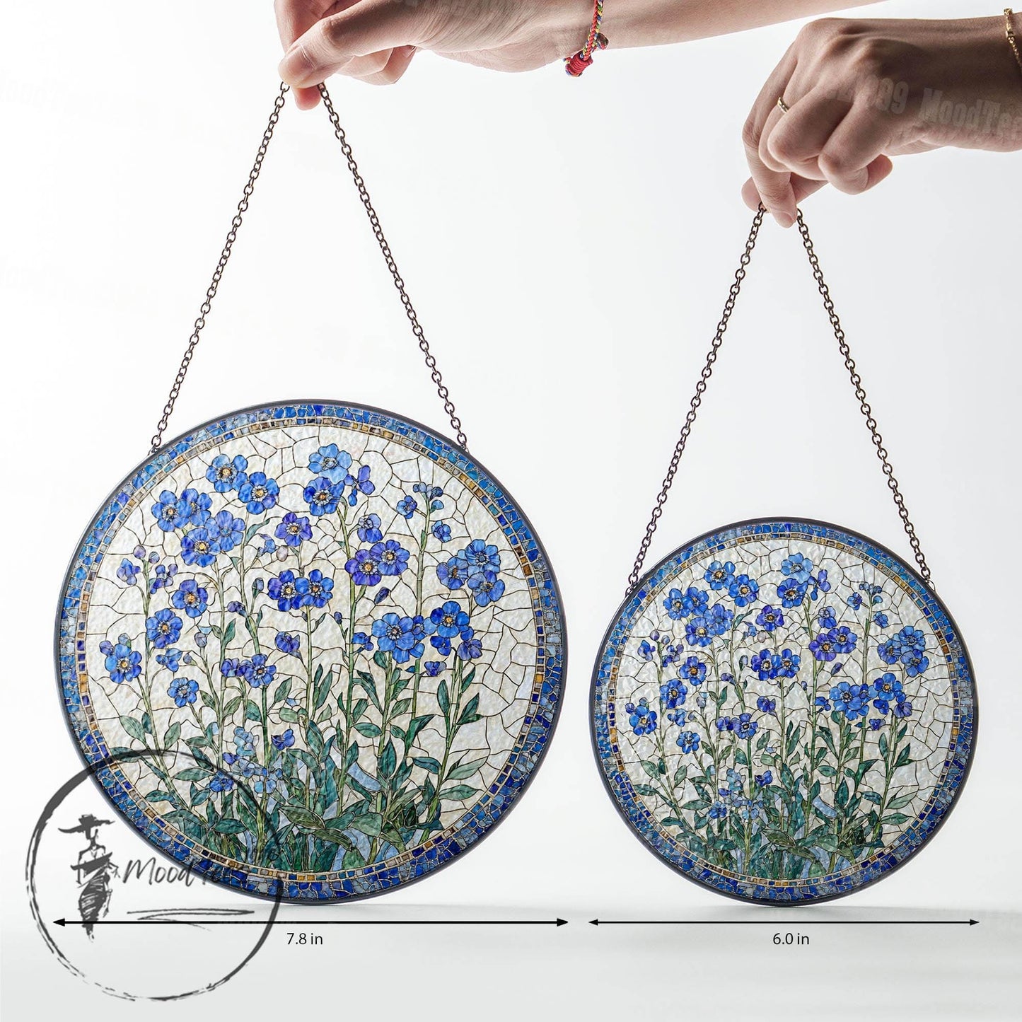 Forget-Me-Not Stained Glass Suncatcher, Window Hanging Decor, Handmade Floral Sun Catcher, Nature Inspired Art, Botanical Glass Ornament
