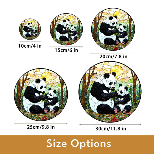 Panda Family Stained Glass Suncatcher Decorative Window Gift for Panda Lovers and Moms