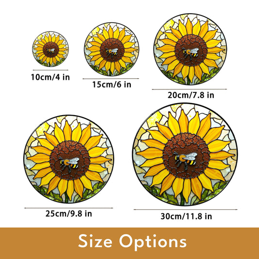 Sunflower Stained Glass Suncatcher Bee Decoration Gift for Garden Lovers