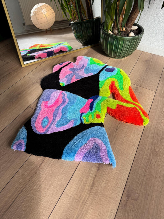 Colorful Thermal Woman Body Tufted Rug - Artistic Nude Floor Mat, Modern Feminine Decor, Unique Body Art Rug, Boho Bedroom Decor
