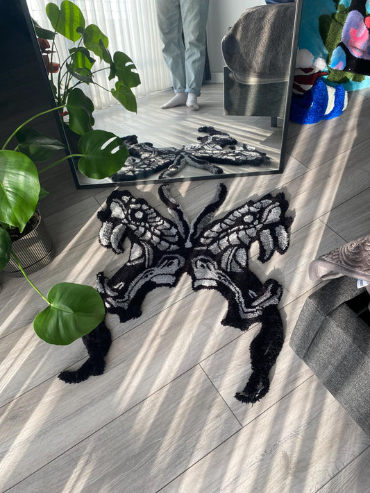 Handmade Snake and Butterfly Rug - Unique Rug Home Decor , Boho Home Decor