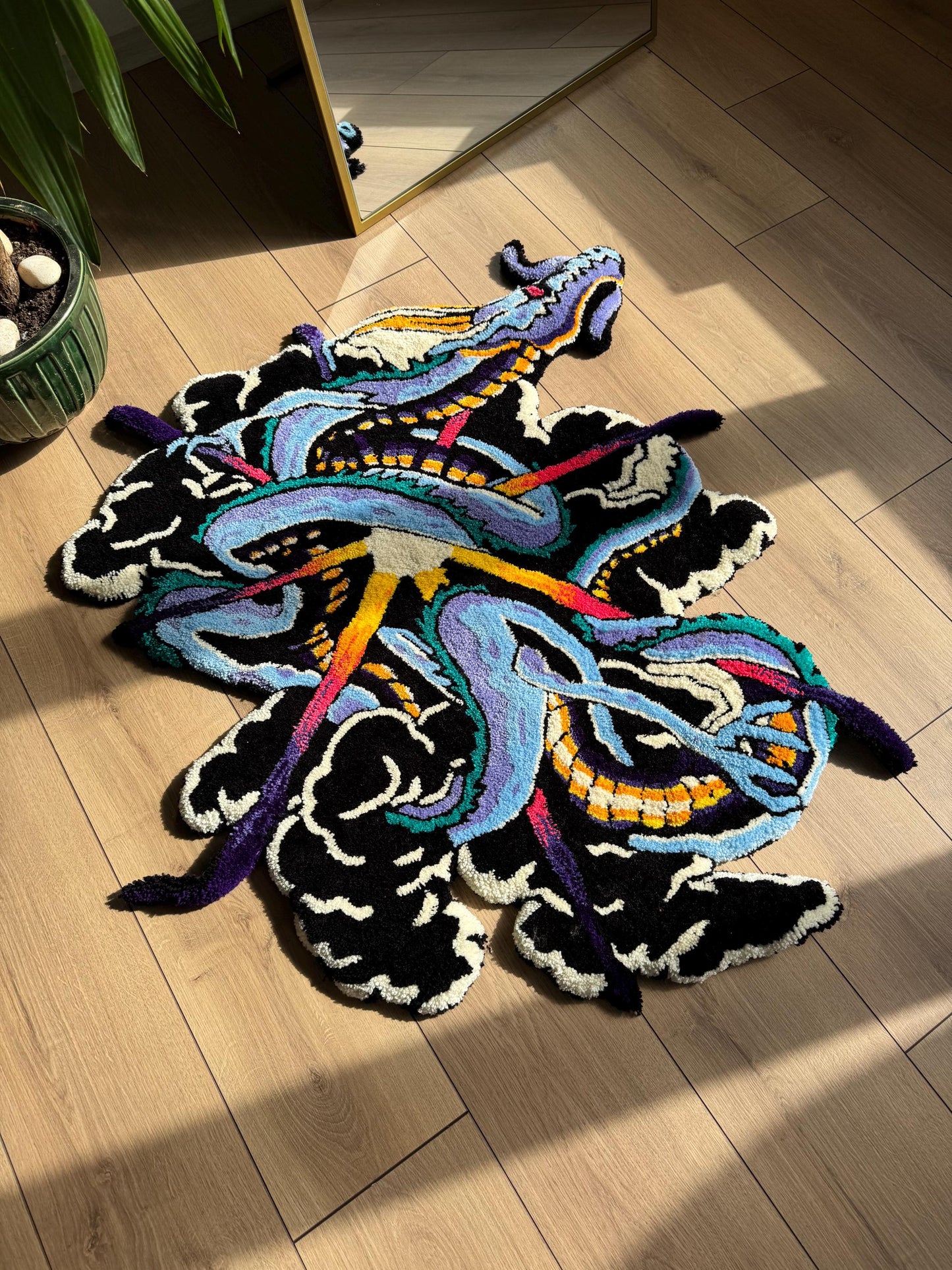 Handmade Dragon Rug - Unique Oriental Design, Mystical Dragon Carpet, Customizable Home Decor, Boho Style Rug