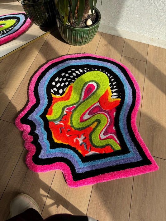 Psychedelic Tufted Rug - Trippy Handmade Wall Hanging - Colorful Groovy Carpet