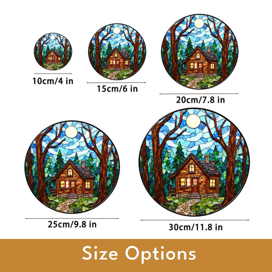 Cabin in Forest Stained Glass Suncatcher Cozy Home Decor Gift for Nature Lovers