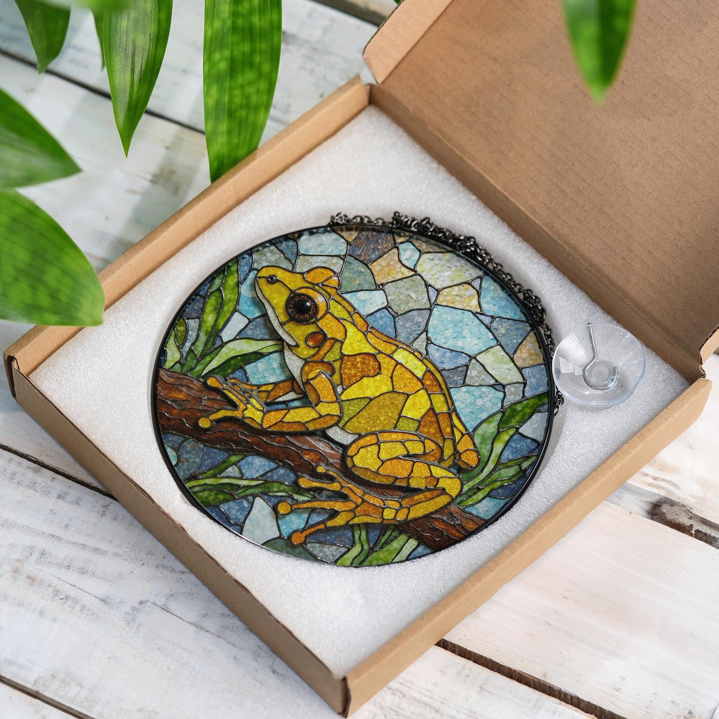 Yellow Frog Stained Glass Suncatcher Window Hanging Gift for Nature Lovers