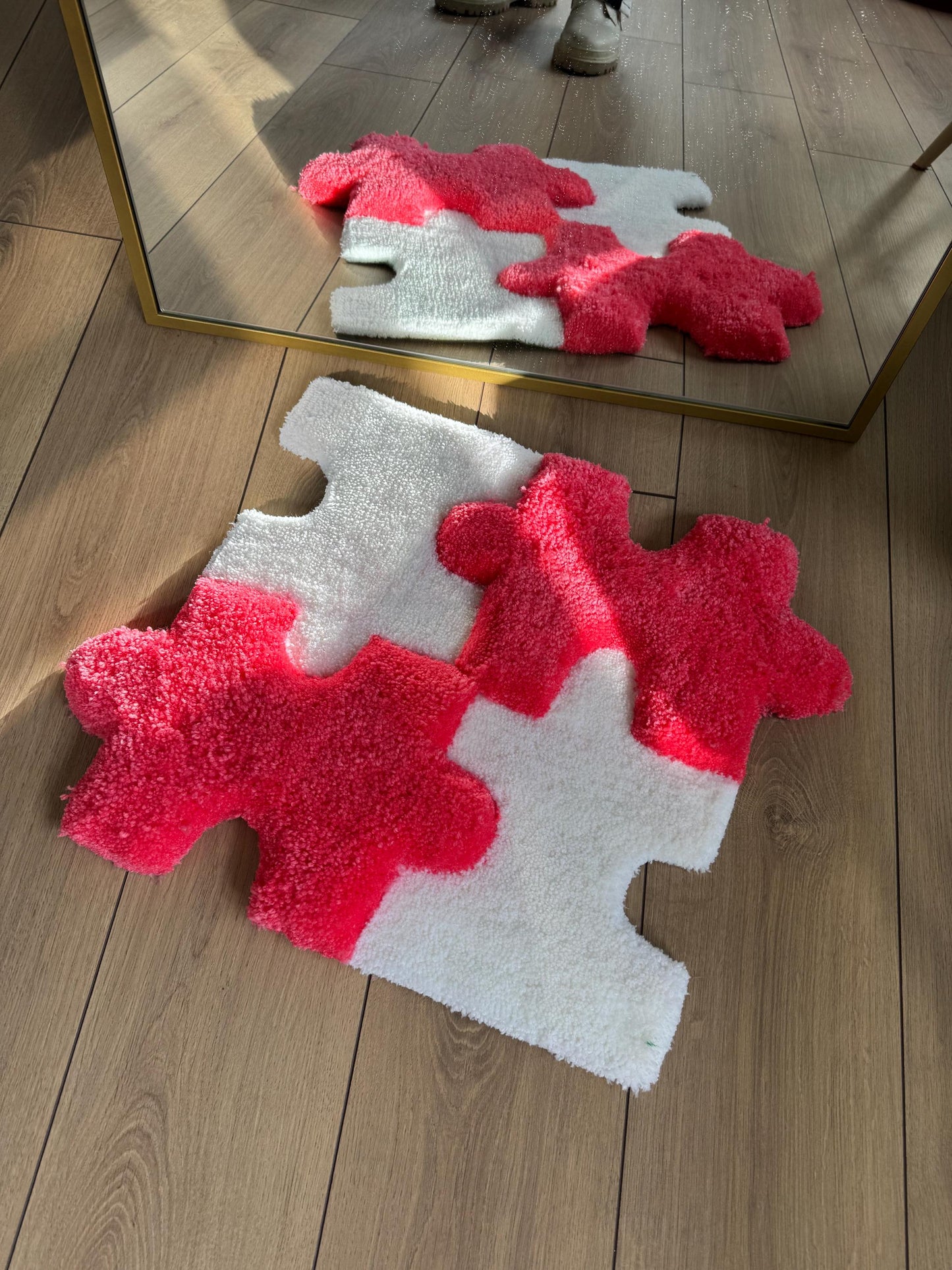 Puzzle Pieces 3D Fluffy Handmade Tufted Rug, Pink Rugs, Pink Home Decor, Handmade Wall Art, Wall Rugs, 3D Thick Rug