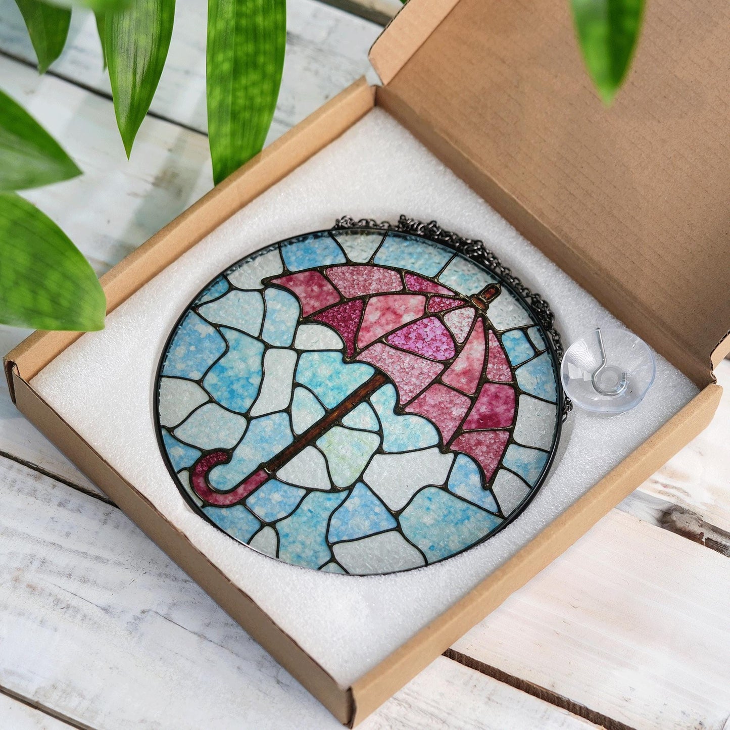 Stained Glass Umbrella Suncatcher Window Hanging Gift for Mom Friend