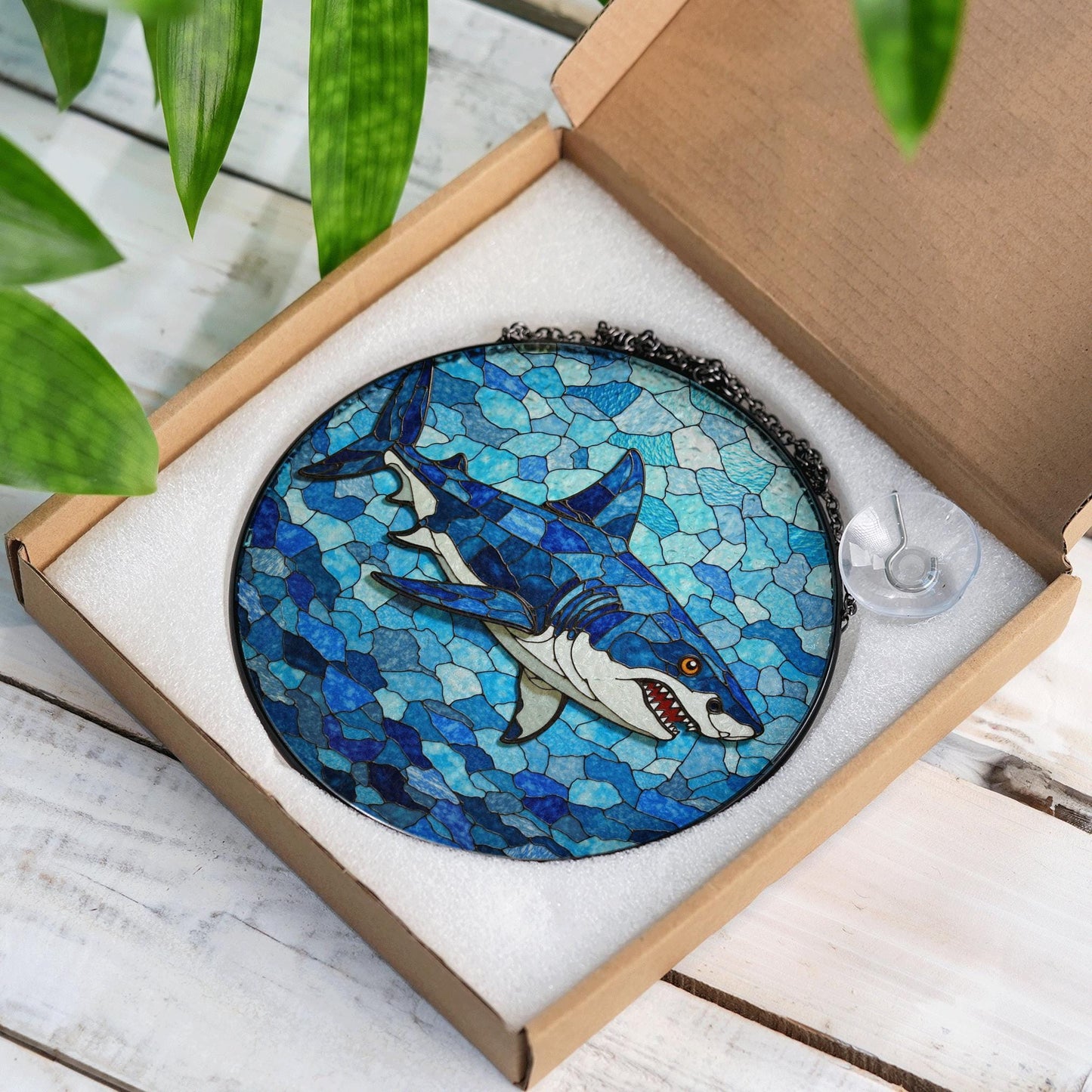 Shark Ocean Suncatcher Stained Glass Window Hanging Gift for Sea Lovers