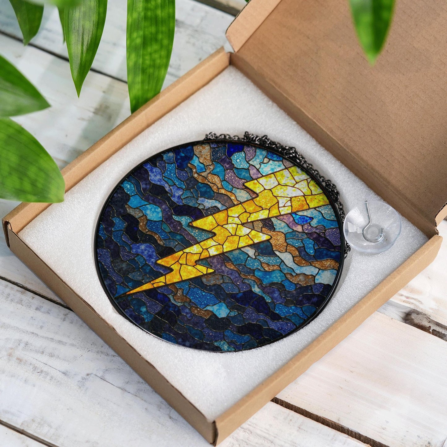 Lightning Bolt Stained Glass Suncatcher Window Hanging Gift for Storm Lovers