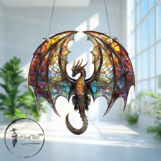 Majestic Dragon Window Hanging, Fantasy Suncatcher, Gothic Home Decor, Acrylic Effect, Unique Gift for Dragon Lovers