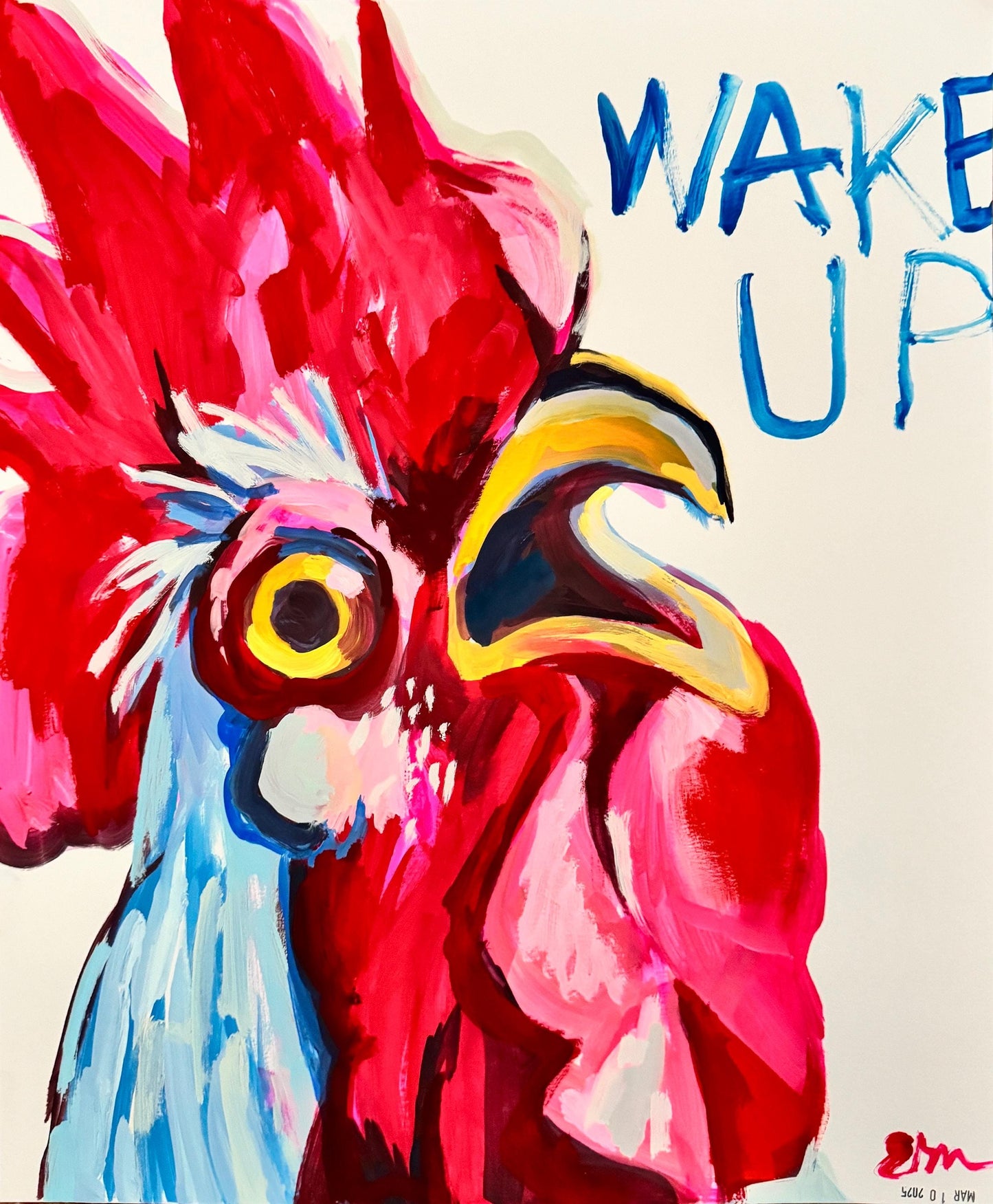Wake Up! Rooster Crowing Art | Original Gouache Painting by Erika Lamar Buentello