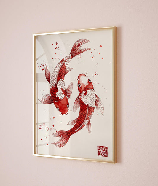 Red Koi Print, Japanese wall art Print, Vintage Print, Trendy Wall Art, Aesthetic Wall Art, Koi Fish Print, Japanese Print, Gift Idea
